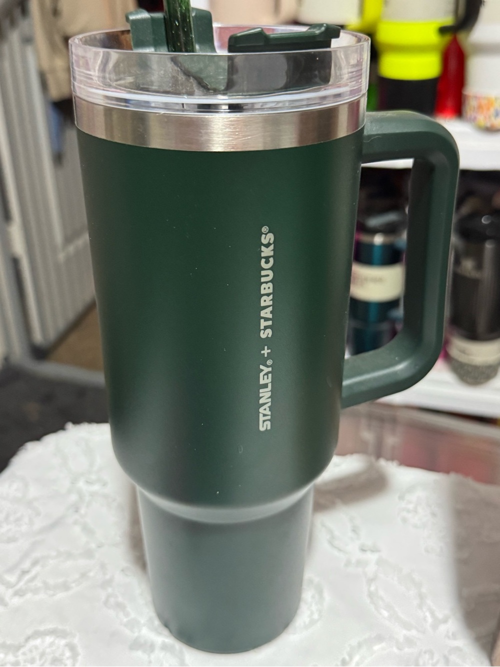 Stanley Dark Green Travel Mug with Handle